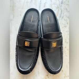 Givenchy Black Leather Slip-On Loafers with Gold Accent